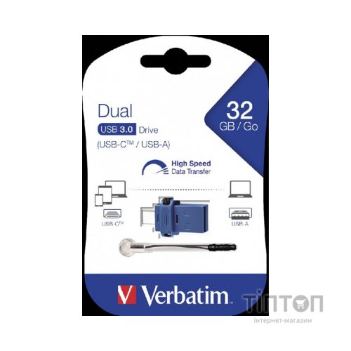 USB флеш накопичувач Verbatim 32GB Dual USB Drive USB 3.0/Type-C (49966)
