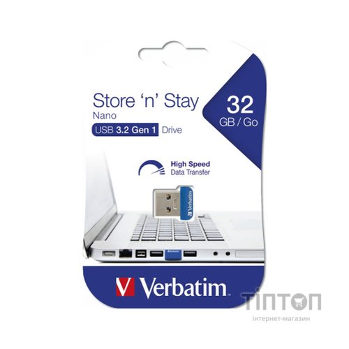 USB флеш накопичувач Verbatim 32GB Store 'n' Stay NANO Blue USB 3.0 (98710)