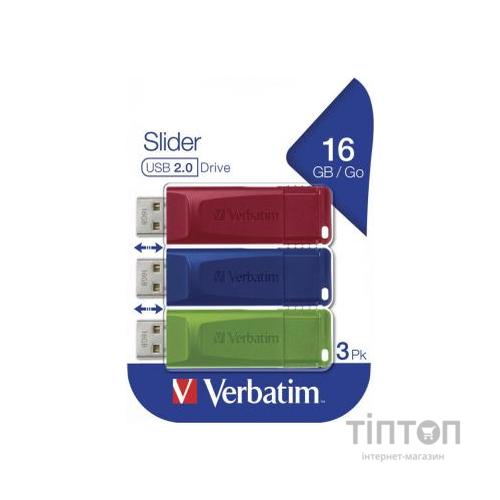 USB флеш накопичувач Verbatim 3x16GB Slider Red/Blue/Green USB 2.0 (49326)