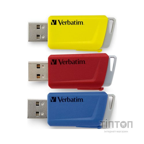 USB флеш накопичувач Verbatim 3x16GB Store 'n' Click Red/Blue/Yellow USB 3.2 (49306)