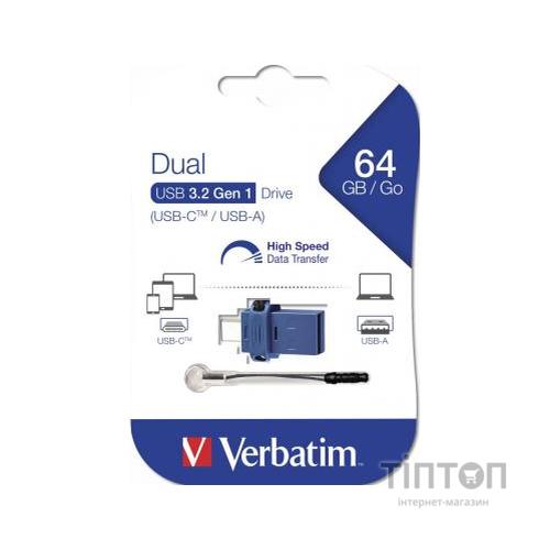 USB флеш накопичувач Verbatim 64GB Dual USB Drive USB 3.0/Type-C (49967)