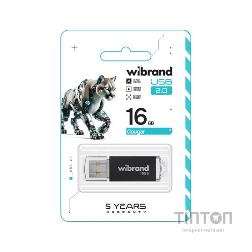 USB флеш накопичувач Wibrand 16GB Cougar Black USB 2.0 (WI2.0/CU16P1B)