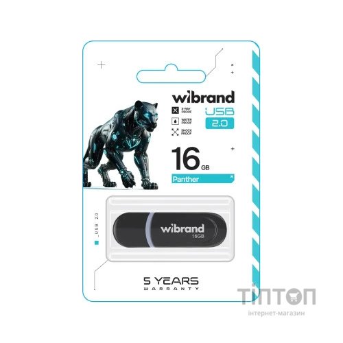USB флеш накопичувач Wibrand 16GB Panther Black USB 2.0 (WI2.0/PA16P2B)