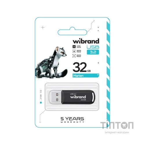 USB флеш накопичувач Wibrand 32GB Marten Black USB 3.2 Gen 1 (USB 3.0) (WI3.2/MA32P10B)