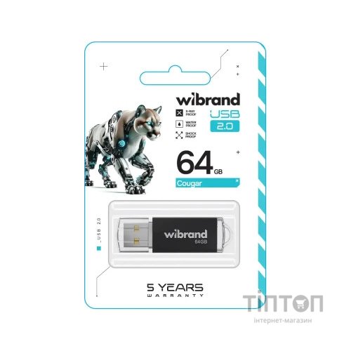 USB флеш накопичувач Wibrand 64GB Cougar Black USB 2.0 (WI2.0/CU64P1B)