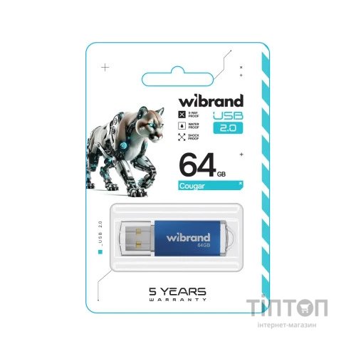 USB флеш накопичувач Wibrand 64GB Cougar Blue USB 2.0 (WI2.0/CU64P1U)