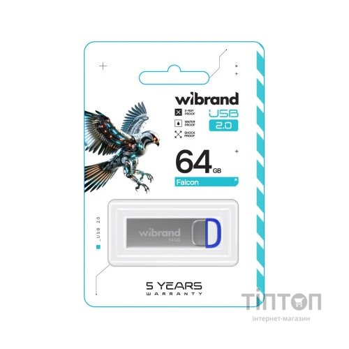 USB флеш накопичувач Wibrand 64GB Falcon Silver-Blue USB 2.0 (WI2.0/FA64U7U)