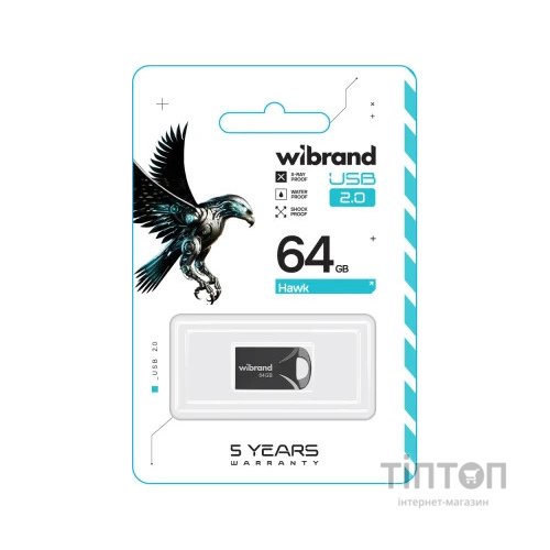 USB флеш накопичувач Wibrand 64GB Hawk Black USB 2.0 (WI2.0/HA64M1B)