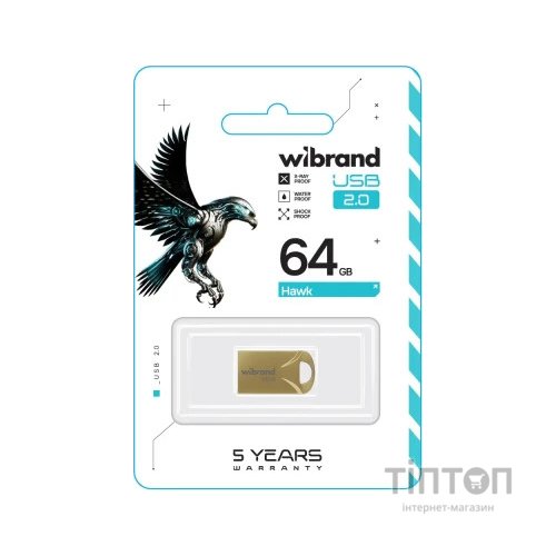 USB флеш накопичувач Wibrand 64GB Hawk Gold USB 2.0 (WI2.0/HA64M1G)