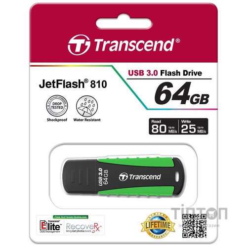 USB флеш Transcend JetFlash 810 64Gb USB 3.0 Black/Green