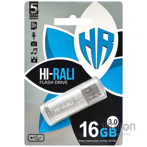 USB флеш накопичувач Hi-Rali 16GB Rocket Series Silver USB 3.0 (HI-16GB3VCSL)