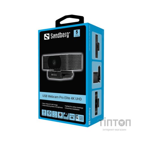 Веб-камера Sandberg Webcam Pro Elite 4K UHD (IMX258) Autofocus USB-A/USB-C Black (134-28)