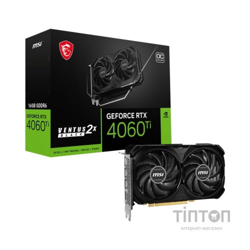 Відеокарта MSI GeForce RTX4060Ti 16Gb VENTUS 2X OC BLACK (RTX 4060 Ti VENTUS 2X BLACK 16G OC)