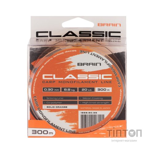 Волосінь Brain Classic Carp Line (solid orange) 300m 0.30mm 20lb 8.8kg (1858.80.99)