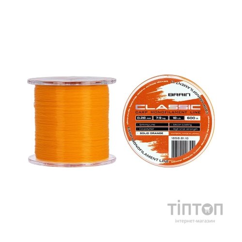 Волосінь Brain Classic Carp Line (solid orange) 600m 0.28mm 18lb 7.9kg (1858.81.10)