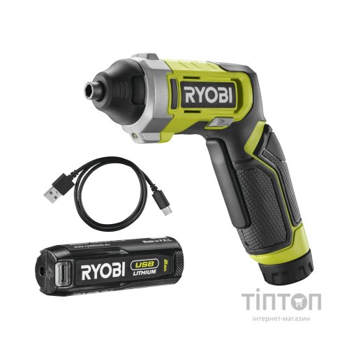 Викрутка акумуляторна Ryobi RSD4-120T 4В, USB, Lithium, 1х2Ah, 5Нм, 200об/хв, кейс, 10 насадок (5133006210)