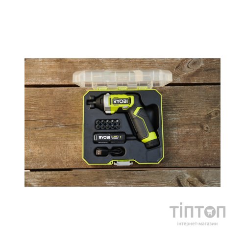 Викрутка акумуляторна Ryobi RSD4-120T 4В, USB, Lithium, 1х2Ah, 5Нм, 200об/хв, кейс, 10 насадок (5133006210)