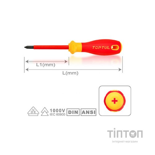 Викрутка Toptul діелектрична хрестова PH0x60мм (1000V) VDE Pro-Plus Series (FBEF0006V4)