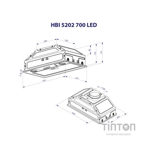 Витяжка кухонна Minola HBI 5202 GR 700 LED