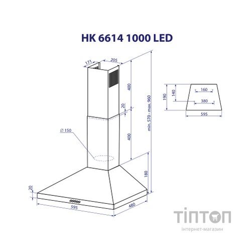 Витяжка кухонна Minola HK 6614 I 1000 LED