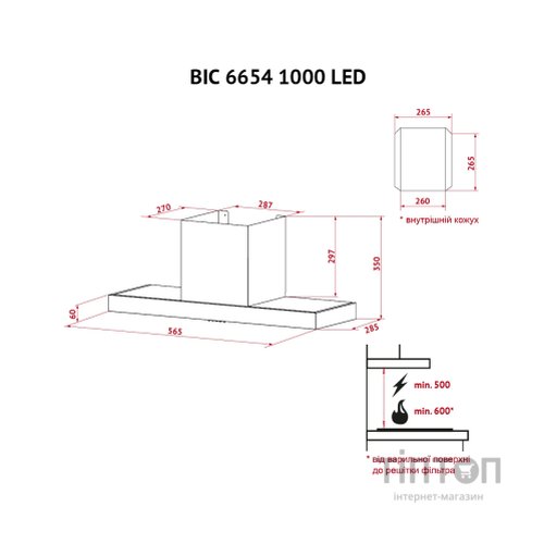 Витяжка кухонна Perfelli BIC 6654 I 1000 LED