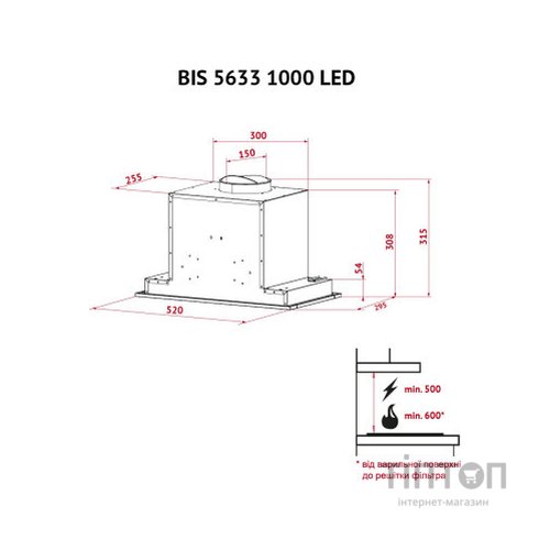 Витяжка кухонна Perfelli BIS 5633 I 1000 LED