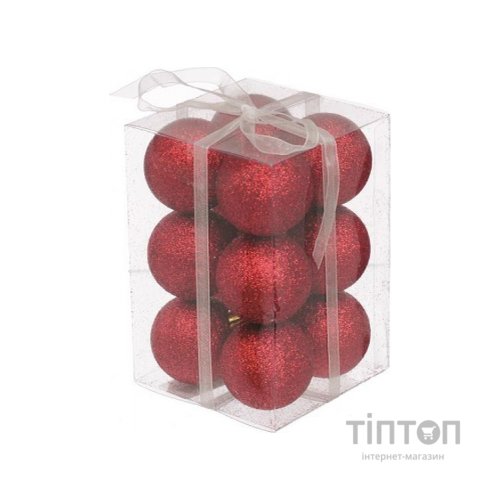 Ялинкова іграшка Jumi 12шт, 4 см, пластик, червоний з блискітками (5900410791152)