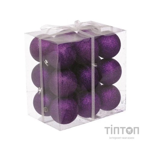 Ялинкова іграшка Jumi 18 шт (6 см) з блискітками, фіолет. (5900410840393)