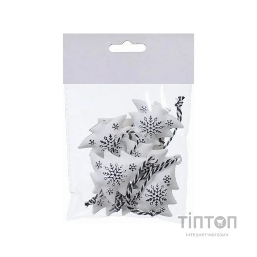 Ялинкова іграшка Jumi 4 шт (6,5 см) Зірка, дерево, білий з червон (5900410376014)