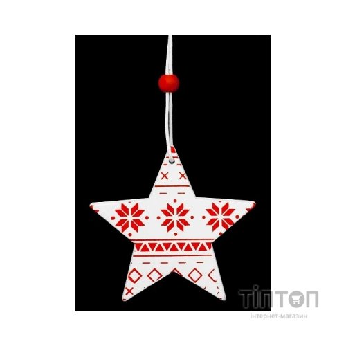 Ялинкова іграшка Jumi 4 шт (6,5 см) Зірка, дерево, білий з червон (5900410376014)