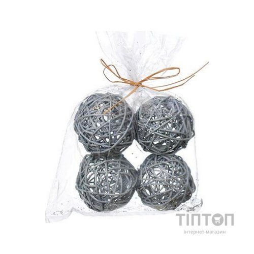 Ялинкова іграшка Jumi кульки ротангові, 4 шт, сірі (5900410670242)
