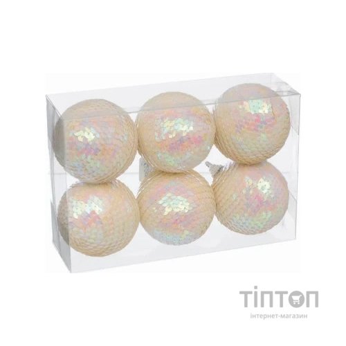 Ялинкова іграшка Jumi кульок з блискітками, 6 шт (6 см) айворі (5900410791022)