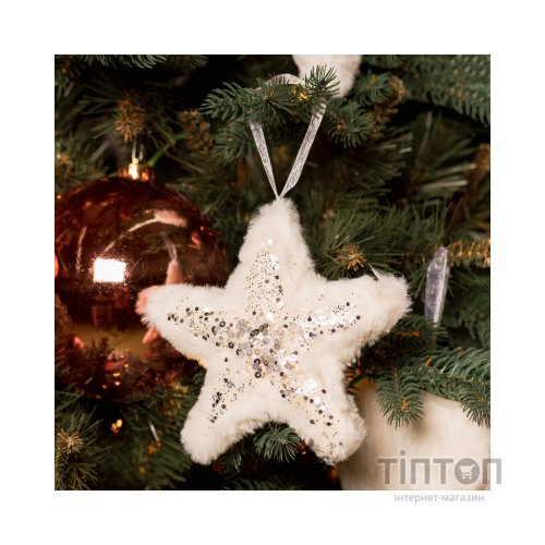 Ялинкова іграшка YES! Fun зірка пухнаста кремово-біла з декором, 16*16 см (973537)