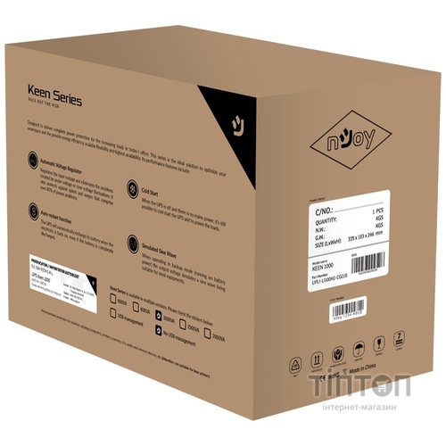 ИБП NJOY Keen 1000, Lin.int., AVR, 4 x евро, пластик