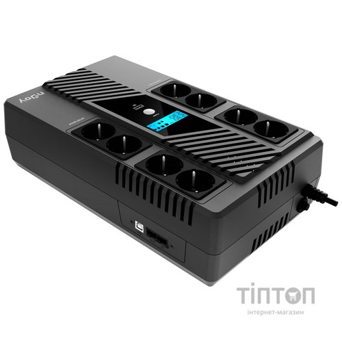 ИБП NJOY Token 800 (UPCSBLS680TTOAZ01B), Lin.int., 8 x Schuko, USB, LCD, пластик