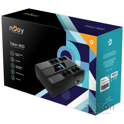 ИБП NJOY Token 800 (UPCSBLS680TTOAZ01B), Lin.int., 8 x Schuko, USB, LCD, пластик