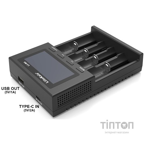 Зарядний пристрій для акумуляторів Liitokala 4 Slots, LED display, 5V Type C, 3.7V/1.2V AA/AAA 18650/26650/16340/14500/10440/18500 (Lii-M4)