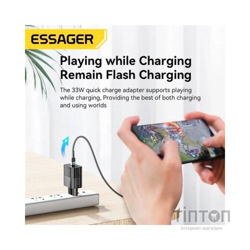 Зарядний пристрій 1xUSB-C + 1xUSB 33W Essager (ECTAC-PCB01-P)