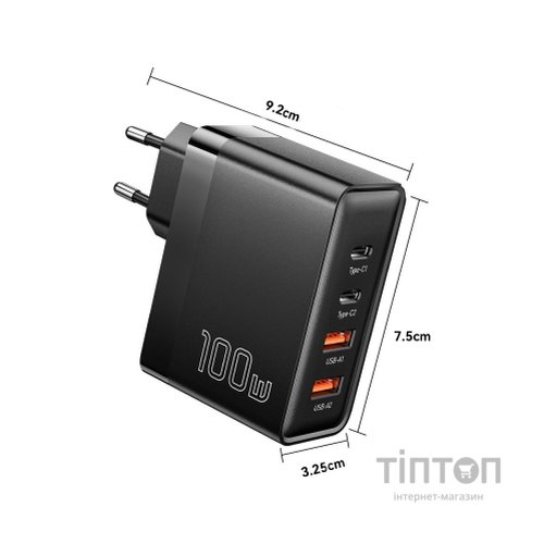 Зарядний пристрій 2xUSB-C + 2xUSB 100W Essager (ECT2CA-QYB01-Z)