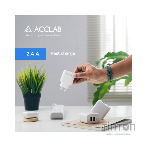 Зарядний пристрій ACCLAB AL-TC224 2хUSB 5В/2,4A/12W (1283126538834)