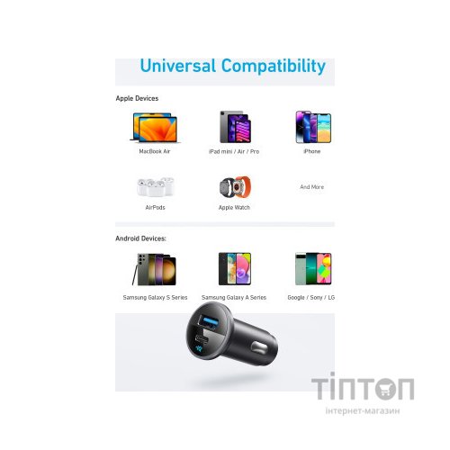 Зарядний пристрій Anker PowerDrive 323 30W PD + 22.5W USB-A Black (A2735G11)