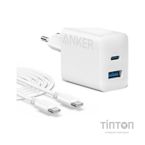 Зарядний пристрій Anker PowerPort 312 - 20W USB-C USB-A + USB-C cable White (B2348G21)