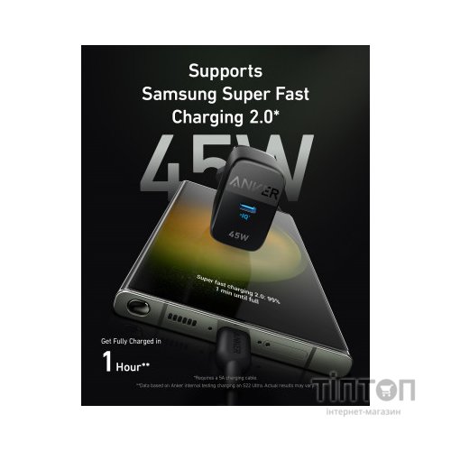 Зарядний пристрій Anker PowerPort 313 - 45W PD + PPS USB-C Black (A2643G11)