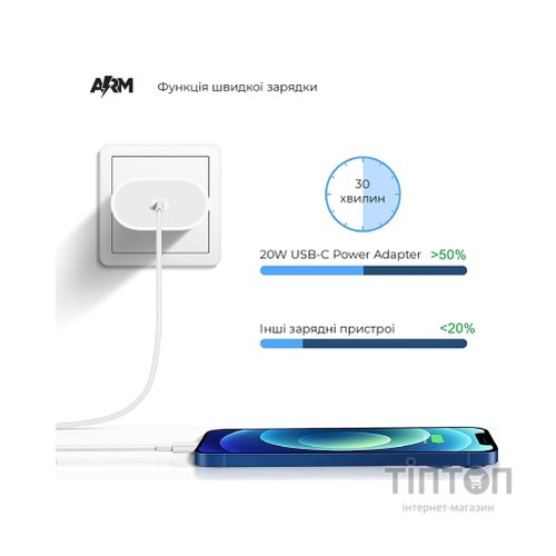 Зарядний пристрій Armorstandart AMHJ83 20W USB-C Power Adapter White (ARM58528)