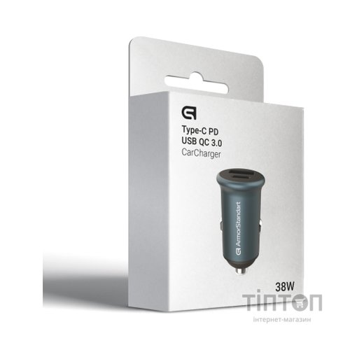 Зарядний пристрій Armorstandart Car USB Type-C PD20W + USB QC 3.0 Grey (ARM65439)
