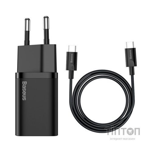 Зарядний пристрій Baseus 1xUSB 25W (USB-C) + Cable Type-C black (TZCCSUP-L01)