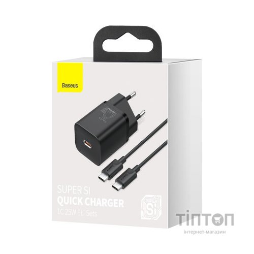 Зарядний пристрій Baseus 1xUSB 25W (USB-C) + Cable Type-C black (TZCCSUP-L01)
