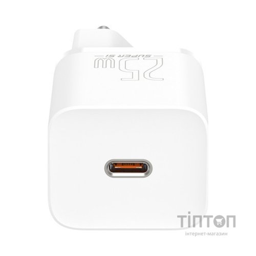 Зарядний пристрій Baseus 1xUSB 25W (USB-C) + Cable Type-C white (TZCCSUP-L02)