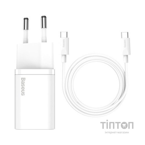 Зарядний пристрій Baseus 1xUSB 25W (USB-C) + Cable Type-C white (TZCCSUP-L02)