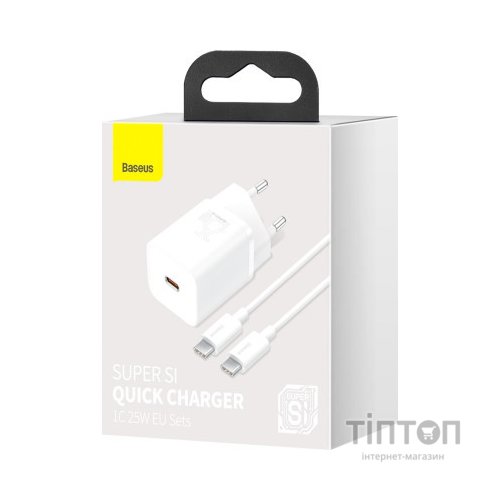 Зарядний пристрій Baseus 1xUSB 25W (USB-C) + Cable Type-C white (TZCCSUP-L02)